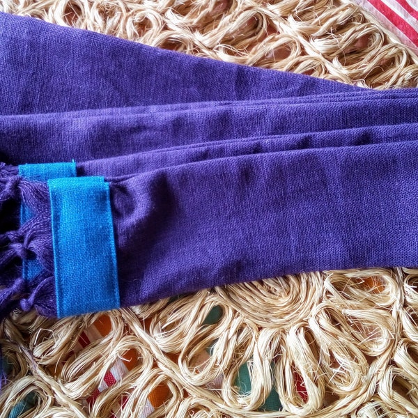 Royal Purple with Blue Trim 100% Linen Sash Belt