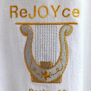 ReJOYce 100% White Linen Overlay Worship Garment with King David Harp Embroidery and Decorative Stitching