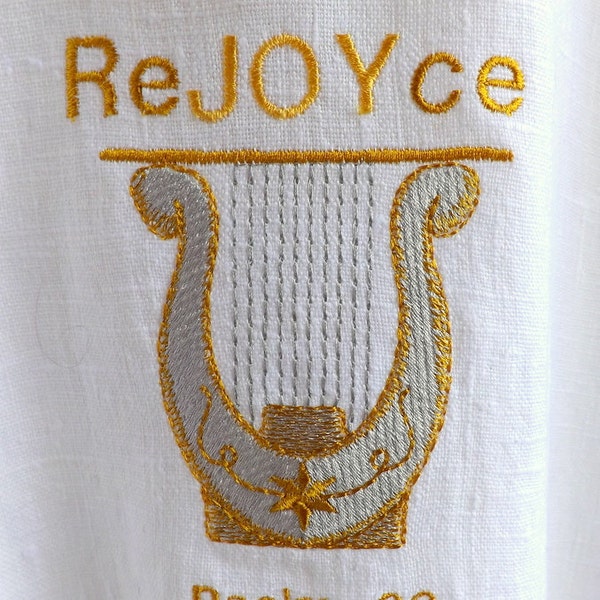 ReJOYce 100% White Linen Overlay Worship Garment with King David Harp Embroidery and Decorative Stitching