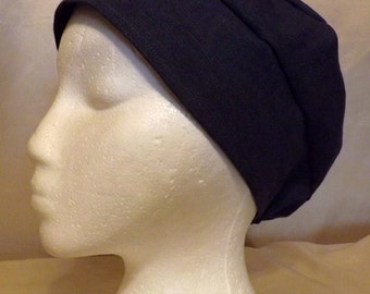 314 Slate/Dark Blue Solid 100% Linen Turban Snood Cap Head Cover
