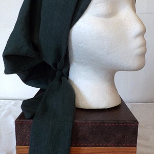 Forest Green Solid 100% Linen Long Head Band Scarf with Matching Wrap Ties