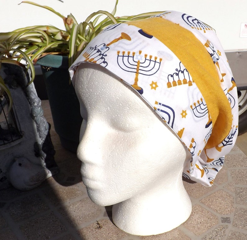 98 Two Toned Linen and Non-Gmo Cotton Hanukkah Snood Head Covering image 3