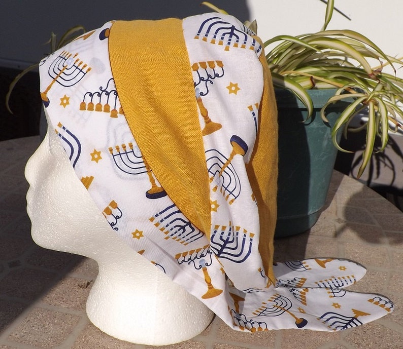 98 Two Toned Linen and Non-Gmo Cotton Hanukkah Snood Head Covering image 2