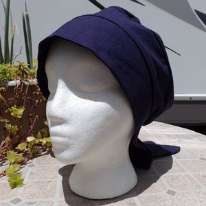 100% Linen Navy Blue Pull On Snood Tichel Head Covering