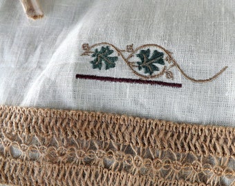 Blessings of Figs (Deuteronomy 8:8) 100% Linen Tallit Bag with Embroidery and Jute Ribbon Trim