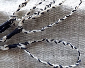 Linen Slate/Cobalt Blue and White Braided Loop Tzitzit Sephardic Tied Fringes