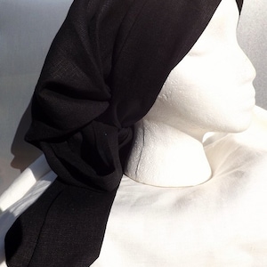 300 Midnight Black 100% Linen Long Head Band Scarf with Matching Long Wrap Ties