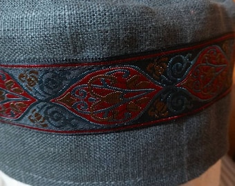 No Shadow of Turning 100% Linen Migba'ah Turban Hat with Matching Ribbon Trim