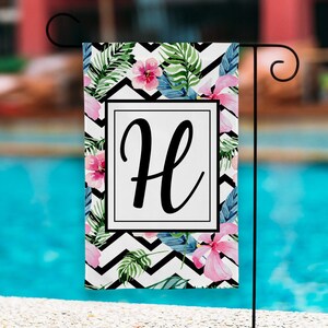 Tropical Garden Flag, Hibiscus Garden Flag, Palm Leaf Garden Flag, Summer Flag, Summer Garden Flag, Summer Flags, Personalized Garden Flags