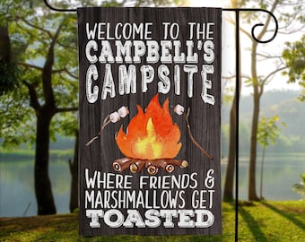 Personalized Garden Flag, Garden Flag, Campsite Flag, Camper Flag, Fire pit Flag, Campsite Welcome Sign, Welcome to our Campsite