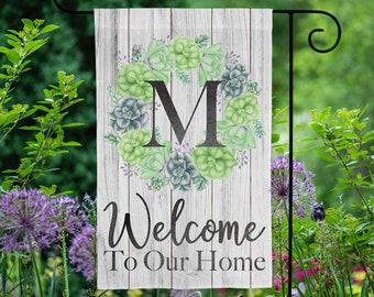 Welcome To Our Home Garden Flag, Succulent Wreath Garden Flag, Garden Flag, Home Garden Flag, Succulent Garden Flag, Welcome Wreath Flag