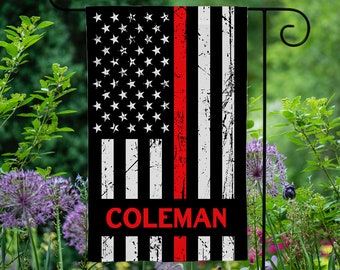 Thin Red Line Flag, Thin Red Line American Flag, Thin Red Line, Firefighter Garden Flag, Personalized Firefighter Flag, Firefighter Gift