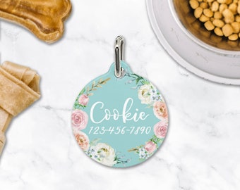 Floral Pet ID Tag, Personalized Pet Tag, Pet ID Tag, Custom Pet ID Tag, Custom Dog Tag, Dog Name Tag, Cat Name Tag, Lost Pet Tag, Pet Tag