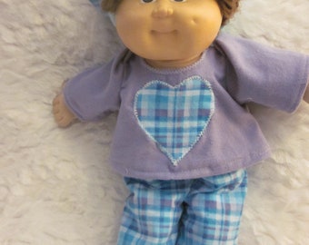 CPK doll clothes//16-18 inch//handmade green//orange plaid overalls//t-shirt//cap