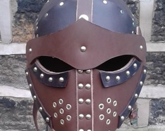 Leather Bascinet Helmet for Larp, Costume or Cosplay