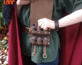 Bolsa para pociones, seis frascos, estuche de cuero para LARP, cosplay, disfraz o personaje alquimista.