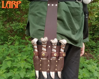 Bone Throwing Knife Leg Sheath for Larp or Cosplay, Larp safe knives included.