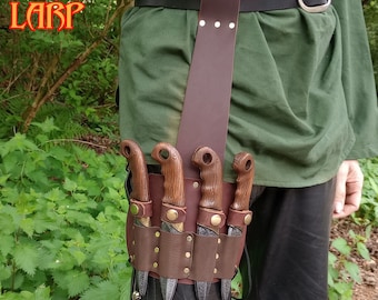 Hunter Throwing Knife Leg Sheath for Larp or Cosplay, Larp safe knives included.