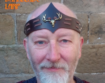 Stag Skull Leather Headband or Circlet for Larp Cosplay Pagan Stage or Costume