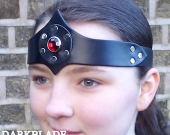 Leather Gemstone Headband or Circlet for Larp Cosplay or Costume in Red, Blue, Green, Purple or Olive