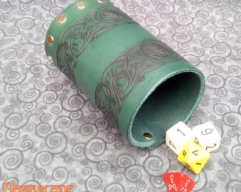 Dice Cup in Heavy Leather with Engraved Celtic Bands.