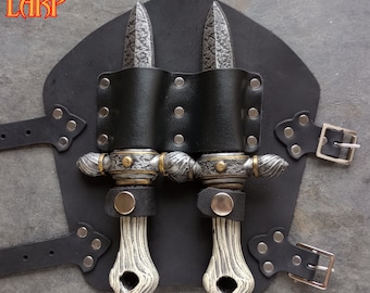 Throwing Knife Vambrace for Larp or Cosplay, Larp safe stiletto knives included.