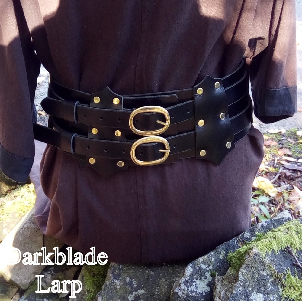 TZH Cosplay Leather Waist Wrap Girdle Medieval Heavy Armor Adjustable Retro Belt Wide Waist Belt for Men Women Role Playing,Black 