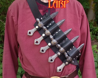 Larp Throwing Knife Bandolier with Larp Safe Knives for Larp, Cosplay or Costume.