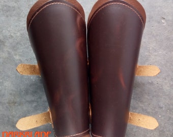 Pair Brown Leather Lined Vambraces, Bracers, Arm Guards for Costume LARP and Cosplay