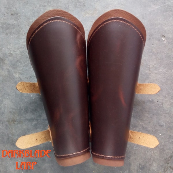 Pair Brown Leather Lined Vambraces, Bracers, Arm Guards for Costume LARP and Cosplay