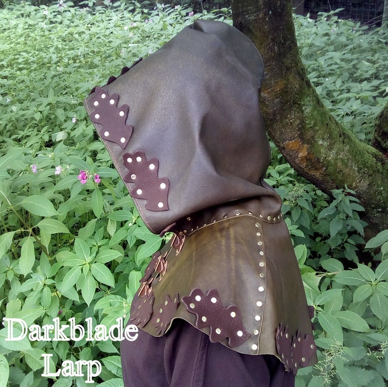 Leather Leaf Hood or Cowl for Larp Pagan or Cosplay in Olive Etsy UK