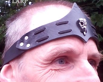 Bird Skull Leather Headband or Circlet for Larp Pagan Cosplay Stage or Viking in Black