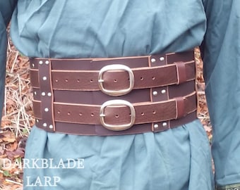 Cinturón ancho de héroe en cuero pesado para disfraz de Larp, Cosplay, Steampunk o Warcraft.