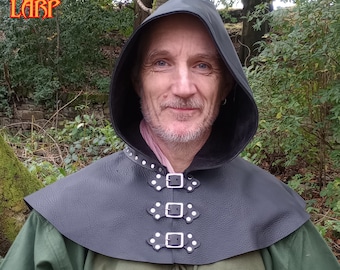 Leather Hood for Larp, Cosplay, Medieval Banquet, Costume, Buckle Fastening