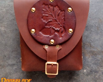 Oak Leaf and Acorn Leather Pouch, for Larp, Cosplay or Costume,