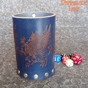 Leather Dice Cup with engraved Griffon.