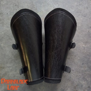 Pair Black Leather Lined Vambraces, Bracers, Arm Guards for Costume LARP and Cosplay