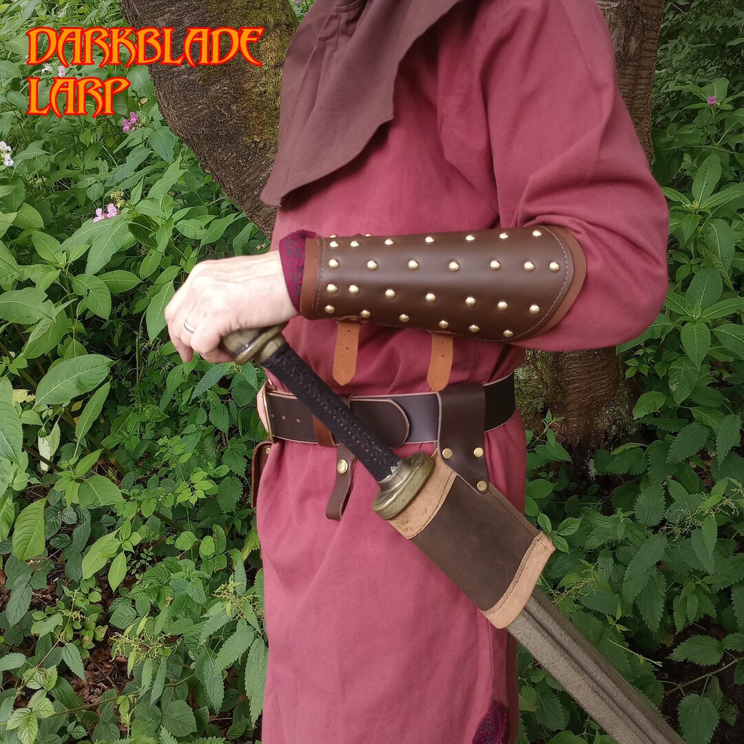 Larp Fighter Leather LARP Fighter Gear Set – Studded Bracers, Belt, Pouch, Scabbard ...