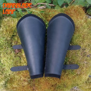 Pair Black Leather Lined Vambraces, Bracers, Arm Guards for Costume LARP and Cosplay