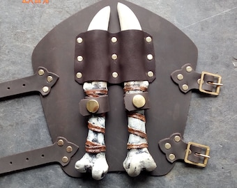 Throwing Knife Vambrace for Larp or Cosplay, Larp safe bone knives included.