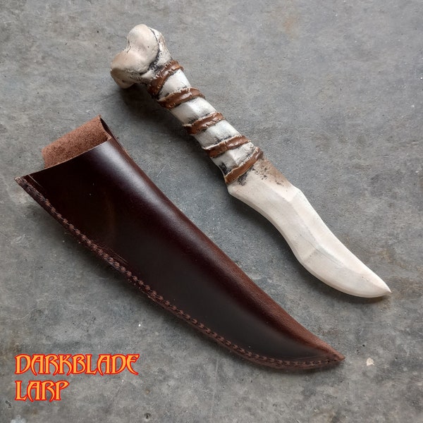 Bone Throwing Knife and Sheath for Larp or Cosplay, Larp safe knife included.