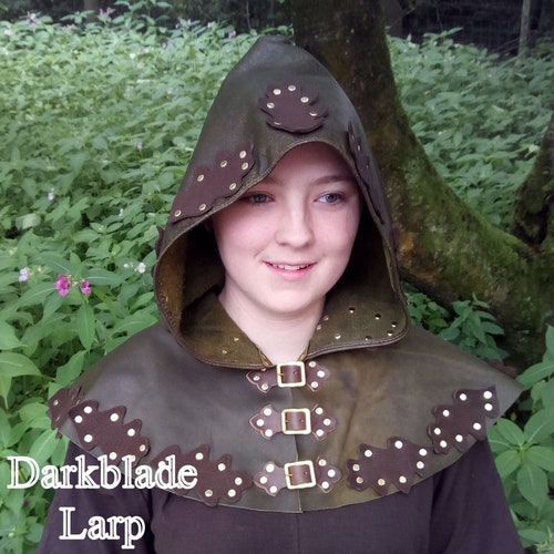 Leather Leaf Hood or Cowl for Larp Pagan or Cosplay in Olive Etsy
