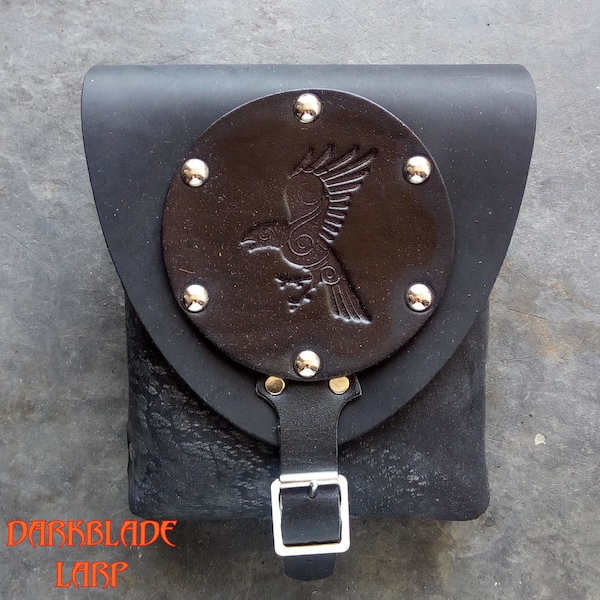 Raven Leather Pouch, for Larp, Cosplay or Costume