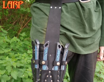 Scalpel Throwing Knife Leg Sheath for Larp or Cosplay, Larp safe knives included.