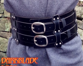 Heavy Leather Dwarven Hero Belt: LARP Cosplay, Steampunk Medieval Costume (6" Wide)