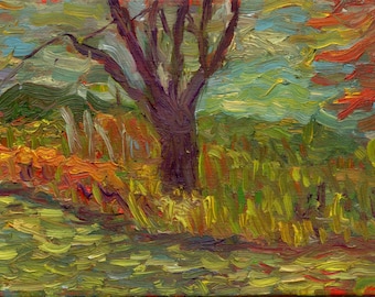 Colorful original small oil painting abstract landscape plain air alla prima