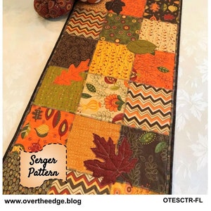 Serger Charm Table Runner Quilt Pattern Falling Leaves Fall Decor Serger Sewing PDF Download