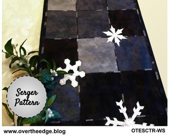 Serger Charm Table Runner Quilt Pattern Winter Skies Snowflakes Winter Decor Serger Sewing PDF Download