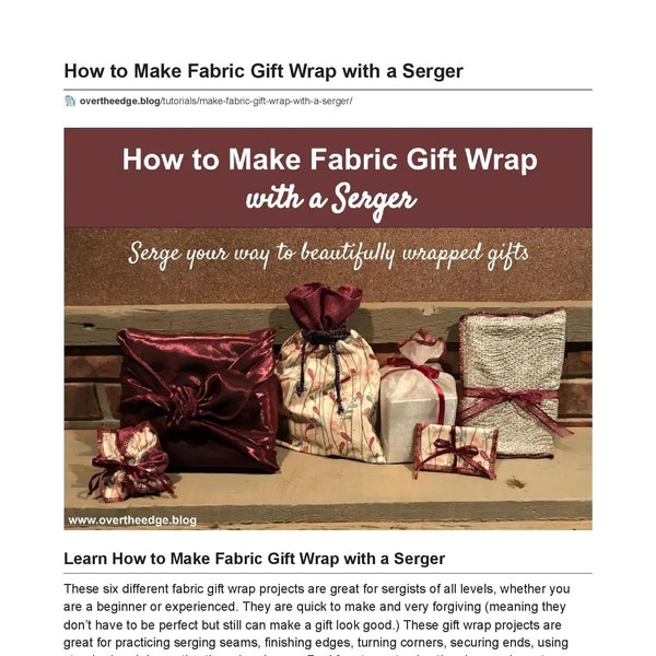 Serger Gift Wrap How to Make Fabric Gift Wrap with a Serger Blog Tutorial PDF Optimized for Printing DIGITAL COPY