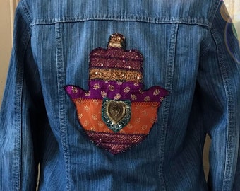 Upcycled Denim Jacket with decoration